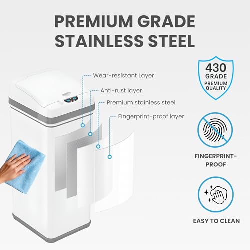 Image of iTouchless 13 Gallon Sensor Kitchen Trash Can with Pet Lock & Odor Filter, Patented 50L Automatic Touchless Garbage Bin with Lid Sleek Rectangular Premium Wastebasket for Farmhouse & Modern Home White