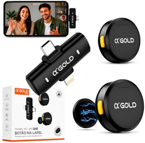 Microfone de Lapela Sem Fio Bluetooth AGold Premium | Kit com 2 M...