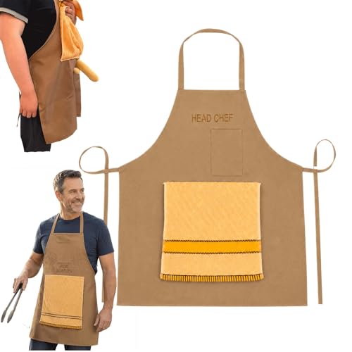 Chefs Prank Apron for Men Sneaky Cooking Apron with Hidden Surprise Funny Gag Gift Large Towel (1Pcs B)