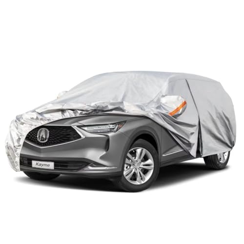 Kayme SUV Car Cover Fit for Acura MDX (2001-2025) Automobiles All Weather Waterproof, Outdoor Cover Sun Rain Protection, with Lock and Zipper Door.Sil