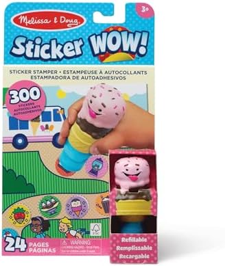 Melissa & Doug WOW Sticker - 24 Page Activity Block and Sticker Stamper, 300 Stickers, Art and DIY, Toy to Manipulate, Collectible Character - Ice Cream