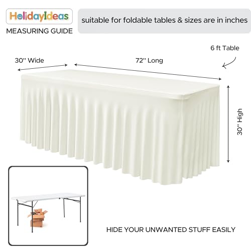 Image of HolidayIdeas 6ft Spandex Table Skirts for Desert Table Fitted Stretch Tablecloth 30x72 Inch, Ruffle Design Wrinkle-Free Spandex Tablecloth for Parties, Weddings, Banquets Events, Beige,2 Pack