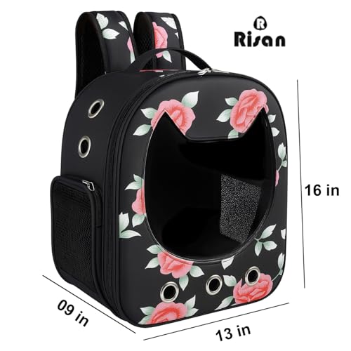 Image of Risan Pets Pet Backpack Transparent Cat & Small Dog Puppy Kitty Shihtzu Carriers for Breathable Airline Travel Approved Air Ventilation Backpack Size 16 x 13 x 9 inch (Mighty Black)