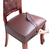 CWK Waterproof PU Leather Dining Chair Covers Set of 2-Stretchable Chair Seat Slipcovers, Removable & Washable Protector for Dining Room,Home,Office,Wedding,Rear Covers (PU-Coffee)