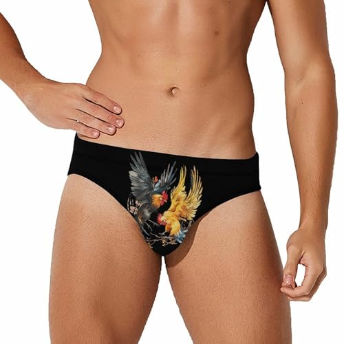 Rooster Chicken Fight Novelty Men's Swimming Brief Swimwear Pants Trunks Beach Shorts Underwear