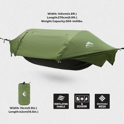 Image of Camping Hammock Tent with Mosquito Net & RainFly, 3 in 1 Waterproof Portable Sleeping Hammock Bug Backpacker Lightweight Outdoor Gear Swing for Hiking Travel Patio Expedition(Dark Green)