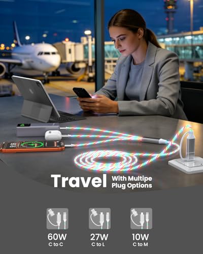 Image of USB C Cable, Colorful Gradual Light up Multi Charging Cable 3 in 1 Type C Charger Fast Charging 60W Led USB Type C Cord Compatible with iPhone 17 /16 /15 /14 /13 /12 /11, Galaxy,pad,Pixel 4FT-MulrtiColor