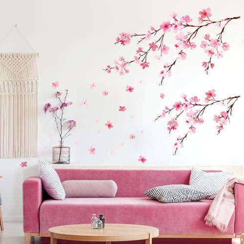 DECOWALL DS6-2003 Fleurs de cerisier aquarelle Autocollants Muraux Mural Stickers Chambre Enfants Garderie Salon wall adhsif maison dcalcomanies