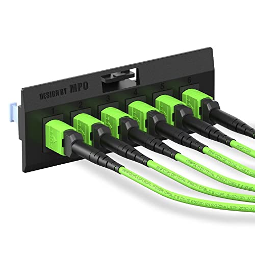 Image of AMPCOM MPO to FC Breakout Cable 50 /125μm Multimode OM5(12 Fiber, MPO to FC, Type B, LSZH /Riser, UPC, Lime Green) 10m (32ft)