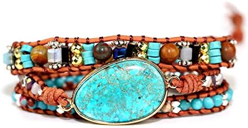 ZOSOJONA Handmade Boho Wrap Bracelets Natural Turquoise Crystal Stone Variety Beaded Strand Bracelet