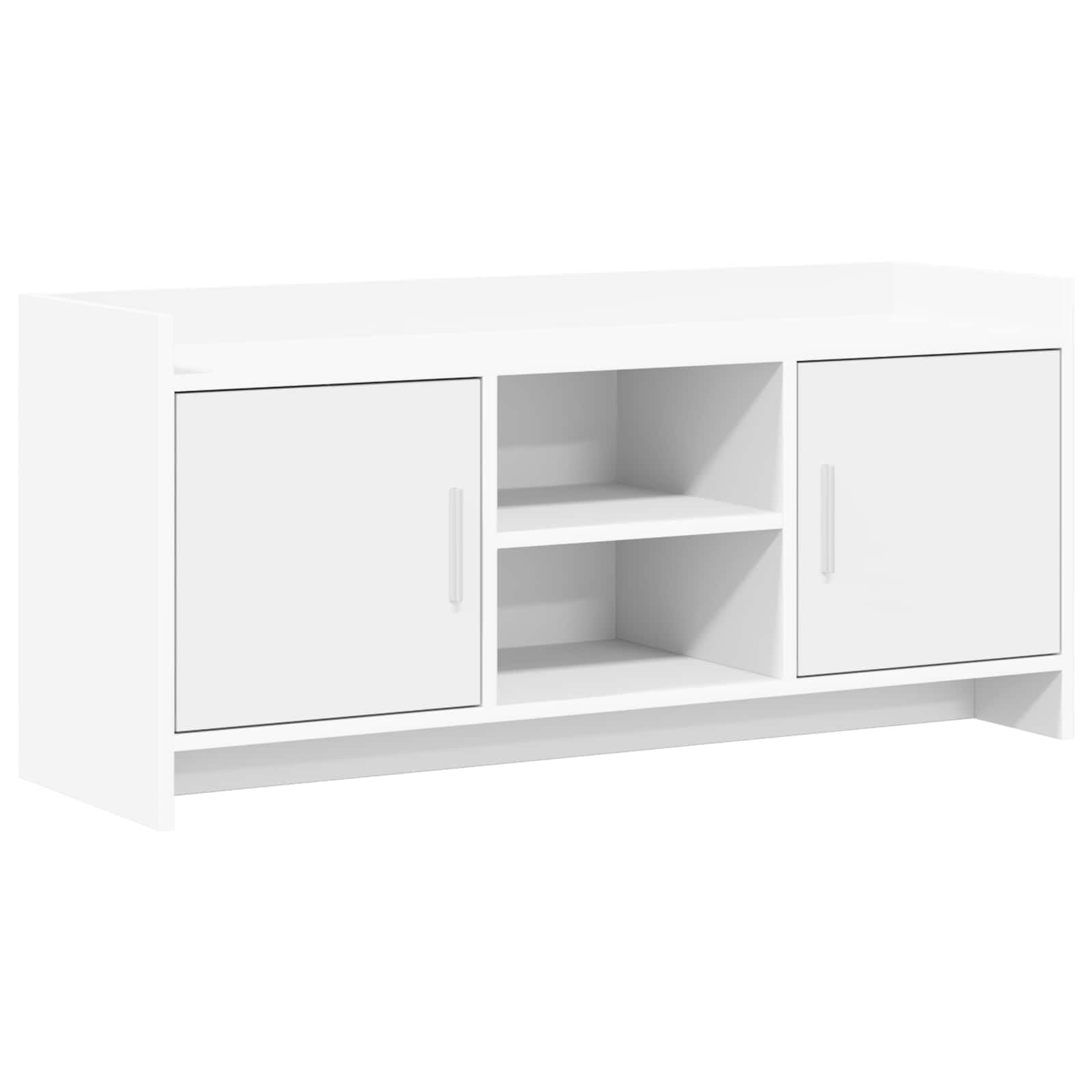 Fengshui Niska szafka pod telewizor 102 x 33 x 47 cm biała materiał | Z metalowymi uchwytami, schowkiem na urządzenia multimedialne, łatwe w pielęgnacji, do salonu