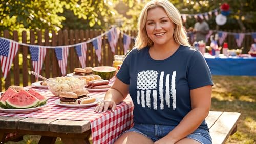 Image of ForHailey Women's 4th of July Patriotic Shirts Graphic Tees USA Shirt American Flag Short Sleeve Tunic Tops