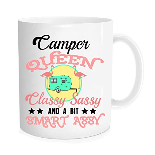 Divertente tazza da caffè – Camper Queen Classy Sassy And A Bit Smart Assy Mug – Regali ispiratori – Viaggiare Camper Beach Girls-311,8 g novità tazza