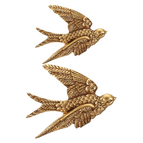 Sculpture murale élégante hirondelle en résine dorée artisanale GALPADA
