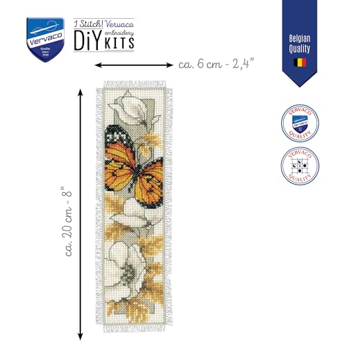 Image of Vervaco Cross Stitch Bookmark Kit Butterfly on Flowers IV 2.4 inch x 8 inch