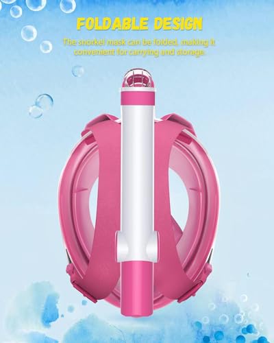 Image of Delavala Full Face Snorkeling Mask Diving Gear - Dry Top System,180 Degree Panoramic View Snorkeling Mask with Camera Mount,Safe Breathing,Anti-Leak Anti-Fog-Swim Fins (Pink - Large /X-Large)