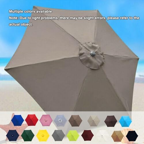Durable 2.5m Gray Replacement Canopy for 8.2FT 6-Arms Patio & Beach Umbrella - Waterproof Top for Outdoor Garden Umbrella, UV Protection, Easy Installation