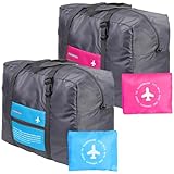 Foldable Travel Duffel Bag 2PCS Sports Gym Tote Water Resistant Carry on Luggage bag Weekender Overnight Bag (Pink+Blue)