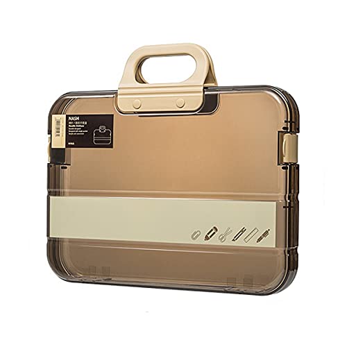 SAYEEC Tragbare Dokumentenbox aus Kunststoff, langlebig, mit Griff, Zubehör, Aufbewahrungsbox, Schnappverschluss, Bürobedarf, Studenten, Lehrer, Akten, Organizer (braun) Cover