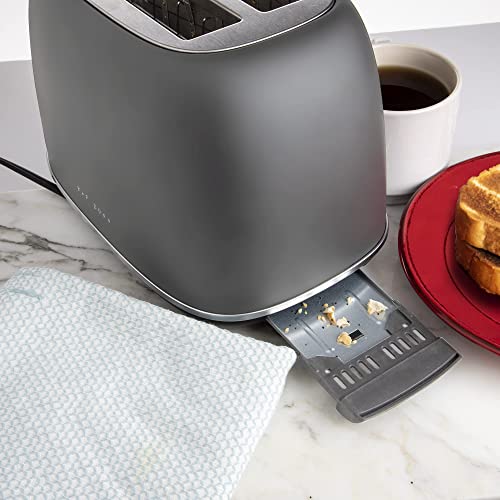 Rae Dunn Retro Rounded Bread Toaster, 2 Slice Stainless Steel Toaster with Removable Crumb Tray, Wide Slot with 6 Browning Levels, Bagel, Defrost and Cancel Options, Grey - Image 3