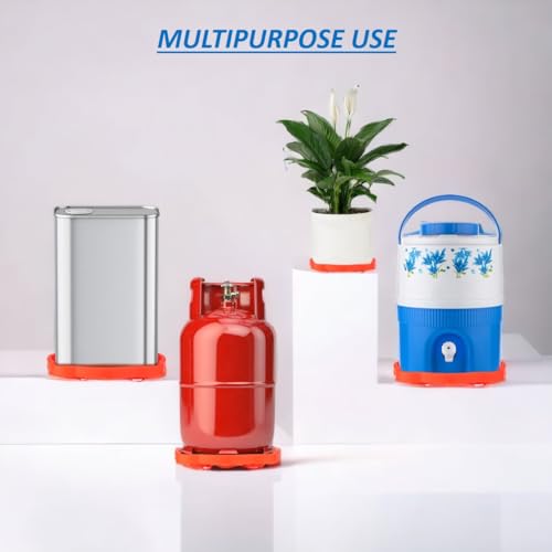 Image of RIOMAX Plastic LPG Cylinder Stand, Gas Trolley, Cylinder Trolley Stand with Wheels, Water Bottle Trolley, Flower Pot Stand, Multipurpose Trolley (Red, Pack of 1)