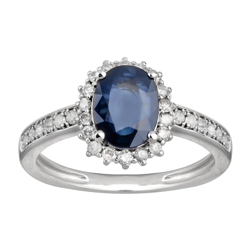 10k White Solid Gold Oval Gemstone and Natural Diamond Halo Birthstone Engagement Ring