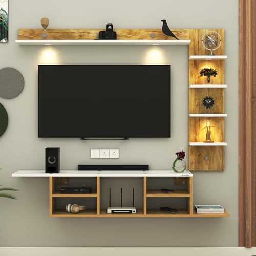 Image of Anikaa LED Light TV Unit Wall Mounted TV Unit Wall TV Stand TV Entertainment Unit TV Cabinet for Living Room, Set Top Box Stand - Giantwood /White (D.I.Y) Ideal for up to 50 inch inches (Giantwood, 130 cm)