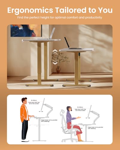 Image of ErGear Height Adjustable Electric Standing Desk, 32 x 19 Inches Sit Stand up Desk, Memory Computer Home Office Desk, White+Gold