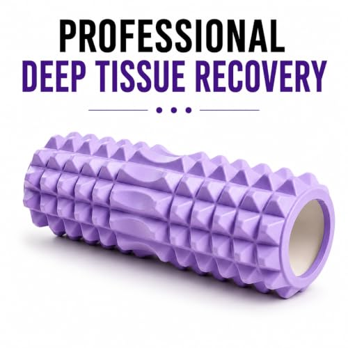 Image of Foam Roller for Exercise & Gym | Deep Tissue Muscle Massage Roller for Back, Neck, Calf & Thigh Pain Relief | Yoga, Stretching, Recovery & Fitness Workout Equipment | 33cm Purple