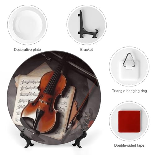 Plato decorativo de porcelana hueso con diseño violín 7 in miniatura 3
