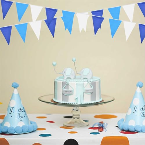 Image of Blue Pennant Banner Garland Bunting Triangle Flag Decorations for Wedding Birthday Baby Shower Graduation Grand Opening 60Pcs