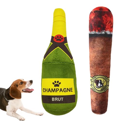 GXGM 2 Pezzi Giochi Per Cani Squeak Interattivi, 27Cm Dog Toys,Giochi Interattivi Per Cani, Resistenti Peluche Per Cani,Farciti Giocattoli Per Cani Grandi Media E Piccoli (Forma Di Sigaro/Champagne)