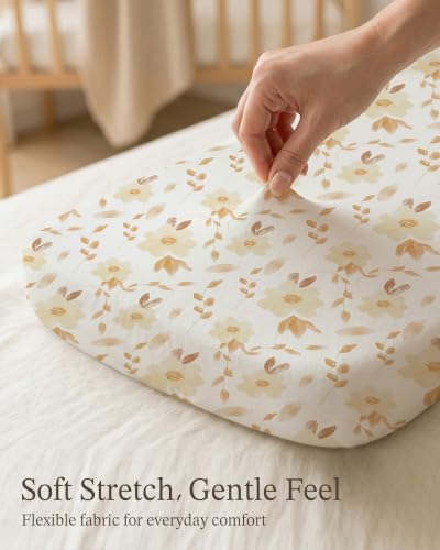 Image of Bassinet Sheets for Baby Girls Boys 2 Pack, Fitted Baby Mattress Sheet for Rectangle, Oval, Hourglass Bassinet Mattress, Breathable Cozy & Universal Fit (Honeybee Dreams, Bassinet Sheet)
