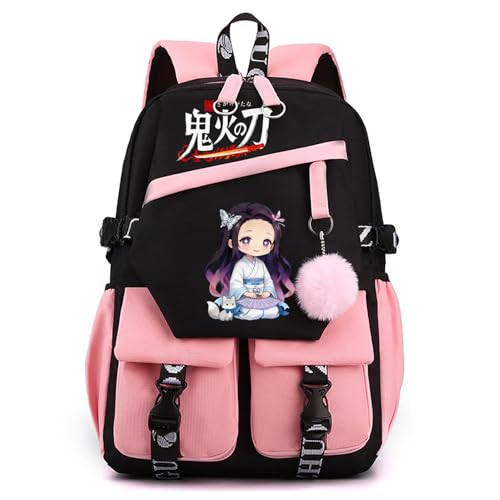 ZJYJING Japanese Anime Backpack for Girls Teen Cute Cartoon School Backpack for Elementary Middle Students Bookbag (Pink-Z)
