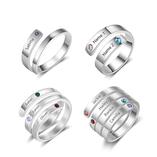 Bague personnalisée femme avec gravure de 4 prénoms à porter au quotidien