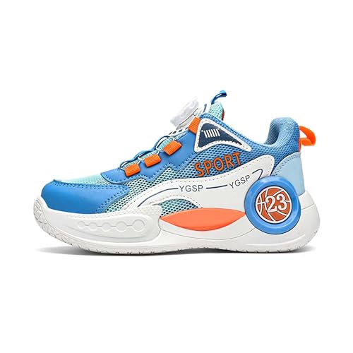 Kids Rotate Buckle Fashion Sneakers Mesh Fabric Breathable Walking Shoes Rubber Sole Non Slip Comfortable Running Shoes Lace Up Low Top Wear Resistant and Durable Travel Shoes Amusement Park Garden