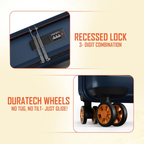 Image of Safari Genius Cabin Trolley Bag with Laptop Compartment, Hardside Polycarbonate Small (55cm) Suitcase | 360 8 Wheel Spinner Travel Luggage| Recessed Combination Lock|Paradox| Graphite Blue