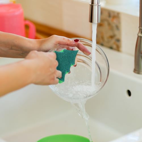 Image of Tioncy 12 Pack Christmas Tree Kitchen Sponges Bulk Dual Sided Scrubber Sponges Dishwashing Non Scratch for Kitchen Accessories Dish Scouring, Green