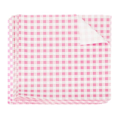 QUARKZMAN 200pz Fogli Carta Alimentare Carta Cerata Quadrato Scacchi 22x22cm Carta Imballaggio Alimenti Secchi Assorbente Olio per Carta Forno Sandwich Cestini Picnic Hamburger Cucina, Rosa