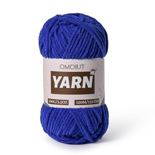 Image of Plush Chenille Chunky Crochet Yarn - Baby Yarn for Crocheting Soft - Velvet Yarns Knitting for Blankets Crafts - Fluffy Amigurumi Yarns 100g / 131yd (Sapphire Blue)