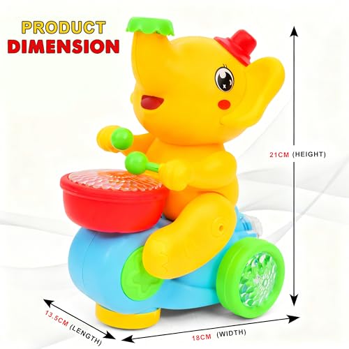 Image of Gooyo USB Rechargeable Drummer & Dancing Cute Elephant Toy for Kids with Smoke Effect, Blowing Ball Fun Feature, Flashing LED Lights & Music, Bump & Go Action, Gift Box Packaging