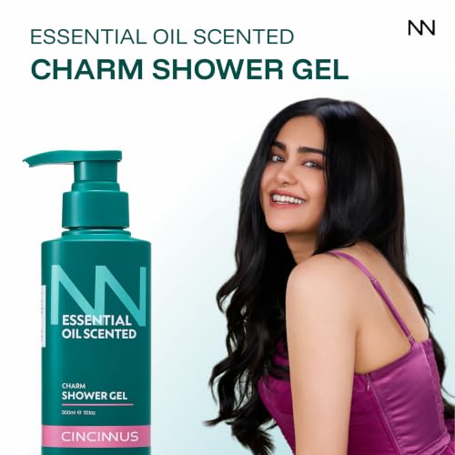 Image of Cincinnus Essential Oil Charm Body Wash Shower Gel for Women & Men with Rosemary, Tea Tree Oil, Niacinamide | Refreshing Gentle Cleansing, Moisturizing Body | For All Skin Types 300ml