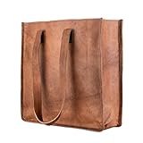PLW - Bolso de mano vintage de piel auténtica, hecho a mano, bolso de hombro para compras, bolso casual para mujer, bolsa de oficina para laptop, Marrón, 14 X 4 X 14(L X B X H) Inches Approx