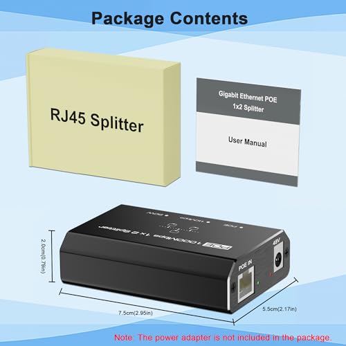 Image of PoE Switch, Gigabit Ethernet Switch, Ethernet Splitter 1 to 2, 2-Port Gigabit PoE Extender, Non-PoE to PoE Adapter, 1000Mbps High Speed for Cat 5e /6 /7 /8 Cable, Plug & Play