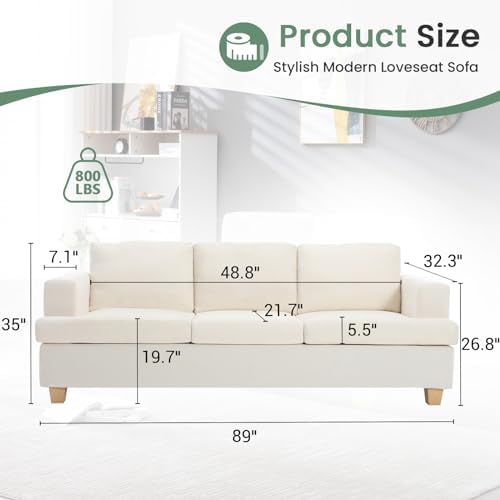 Fiona's magic Loveseat Sofa and 3-Seat Sofa with Ottoman, 2 Piece Set Comfy Couch with Extra Deep Seats, Modern Sofa- Sofa Couch for Living Room Apartment Lounge, White Chenille 4 41iqTwDJH4L. AC
