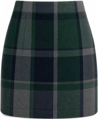 Mini Skorts for Women Fall Winter Dark Academia Wool Plaid Skirt, Green, S