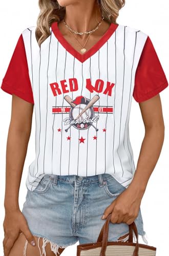 Baseball Jersey Women Shoulder Straight V-Neck Game Day Shirts Funny Baseball Heart Graphic Tee Streak Short Sleeve Tops
