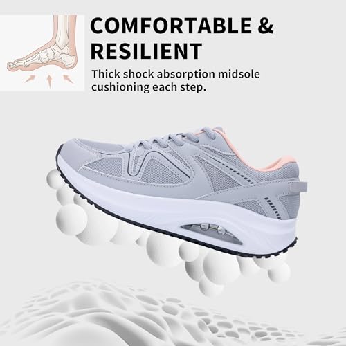 Image of SURRAY Womens Walking Shoes for Plantar Fasciitis, Arch Support Orthotic Sneakers Comfortable Tennis Shoes for Foot Pain Relief PinkGrey US Size 6-11