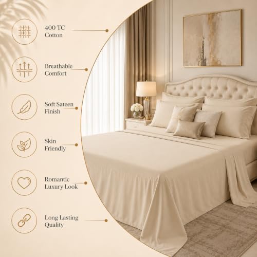 Image of LINENWALAS 100% Cotton Bedsheet with Pillow Cover for King Size Bed, Natural Soft 400tc Long Staple Imported Egyptian Cotton Premium Oeko-Tex Certified Bed Sheet (108 inch x 108 inch, Pearl)
