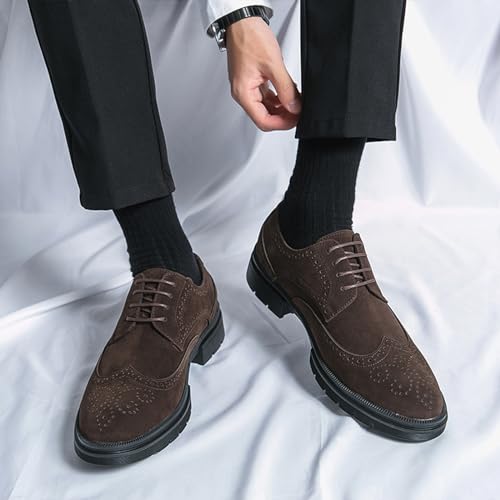 Men's Suede Lace Up Wingtip Oxford Shoes Classic Brogues Business Dress Shoes Fashion Comfortable Platform Derby Formal Shoes2